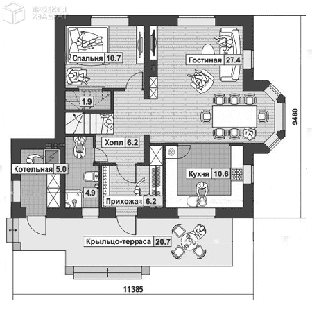 Проект o-108-1k 1-й этаж