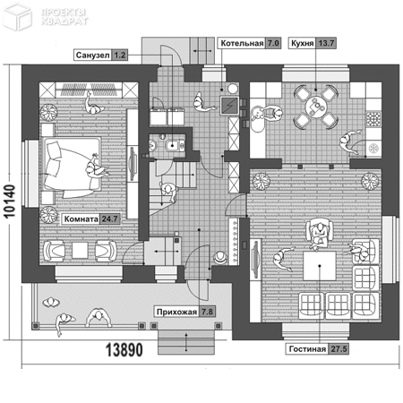 Проект o-160-2k 1-й этаж