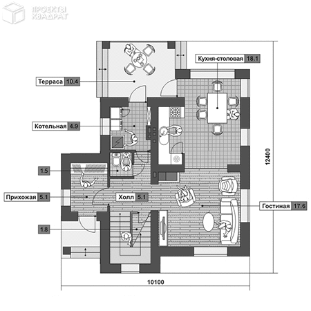 Проект w-104-1p 1-й этаж