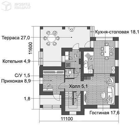 Проект w-122-1p 1-й этаж