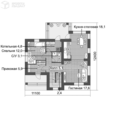 Проект w-141-1p 1-й этаж