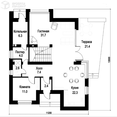 Проект w-184-1k 1-й этаж
