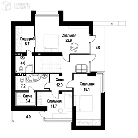 Проект w-184-1k 2-й этаж