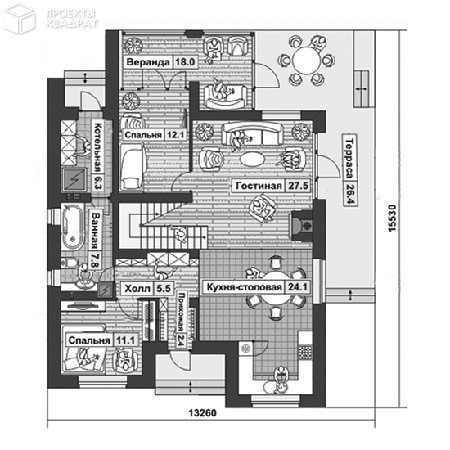 Проект w-188-1p 1-й этаж