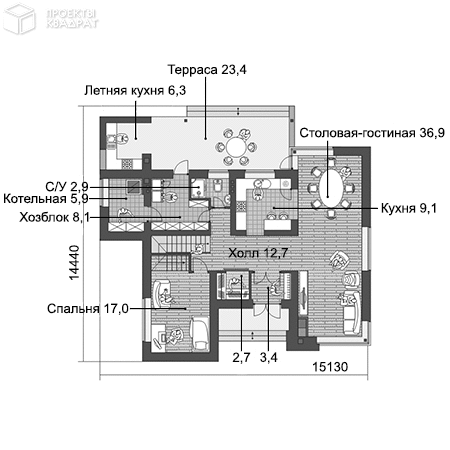 Проект w-207-1p 1-й этаж