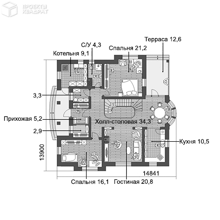 Проект w-219-1p 1-й этаж