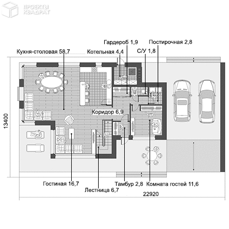 Проект w-220-1k 1-й этаж