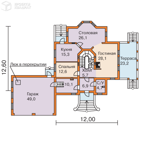 Проект w-460-1p 1-й этаж